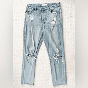 TNR Straight Leg Distressed Button Fly Ankle Jeans